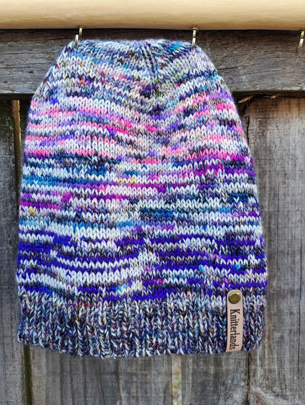 Hand Knit Multicolor Speckled Beanie - Purple, Blue, Pink; Soft, Premium Wool